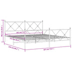 Metal Bed Frame without Mattress with Footboard White 183x213cm