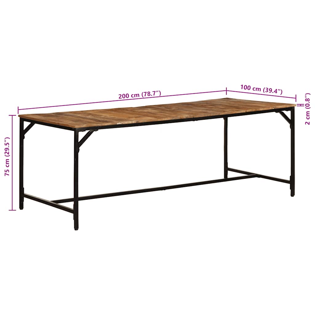 Dining Table 200x100x75 cm Solid Wood Rough Mango