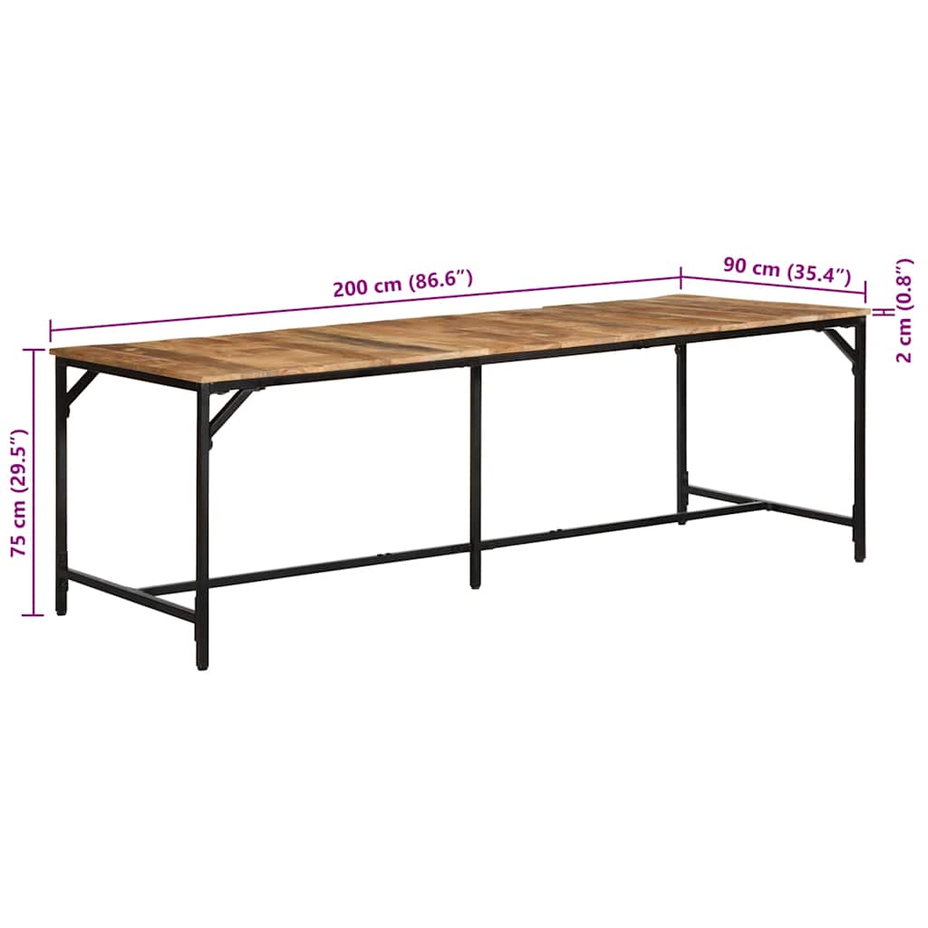 Dining Table 220x90x75 cm Solid Wood Rough Mango