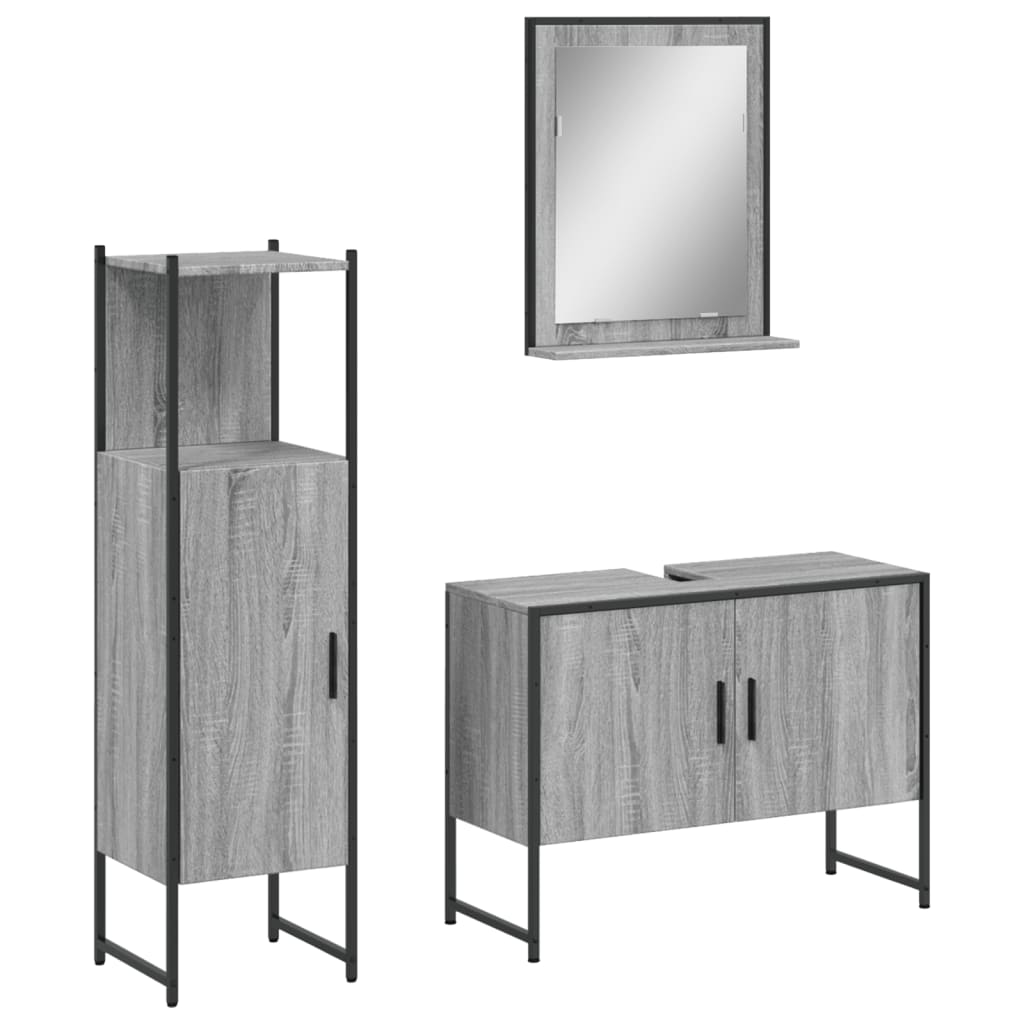 3 Piece Bathroom Cabinet Set Grey Sonoma Engineered Wood