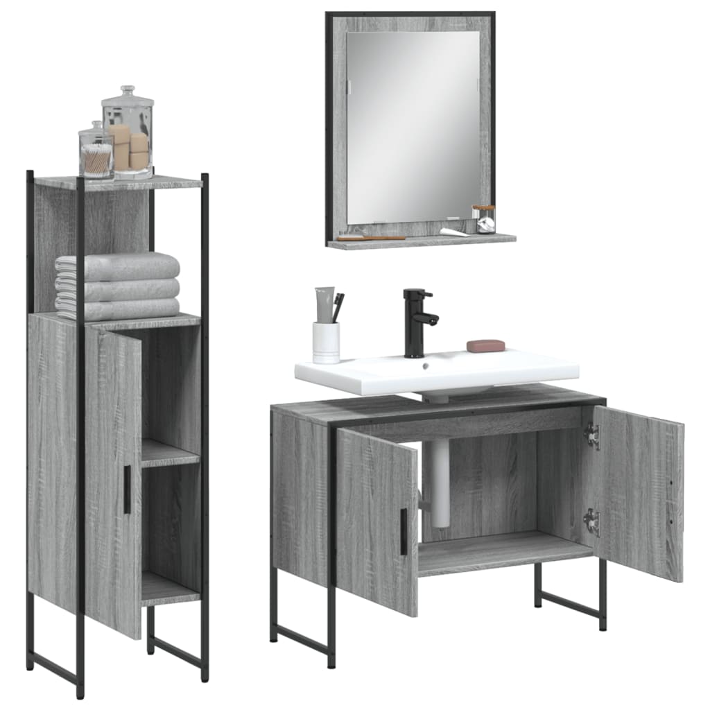 3 Piece Bathroom Cabinet Set Grey Sonoma Engineered Wood