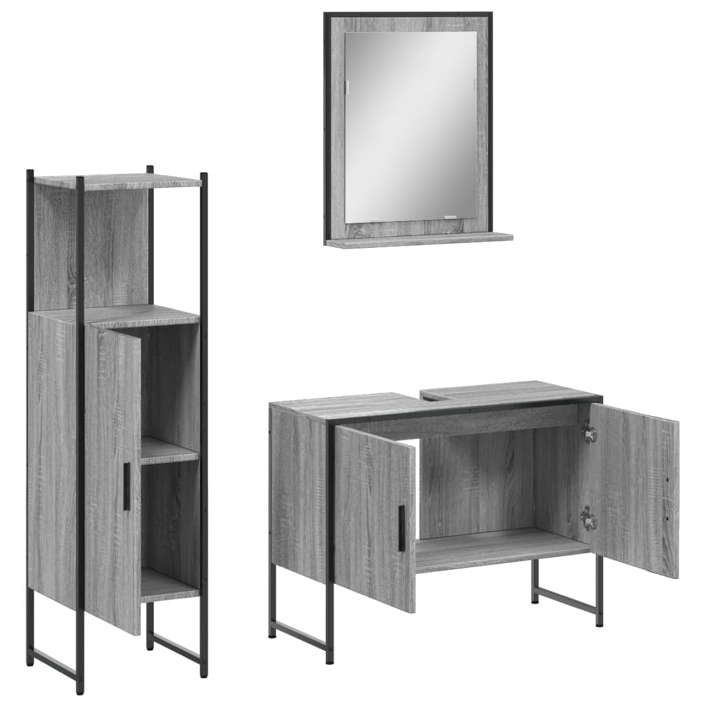 3 Piece Bathroom Cabinet Set Grey Sonoma Engineered Wood
