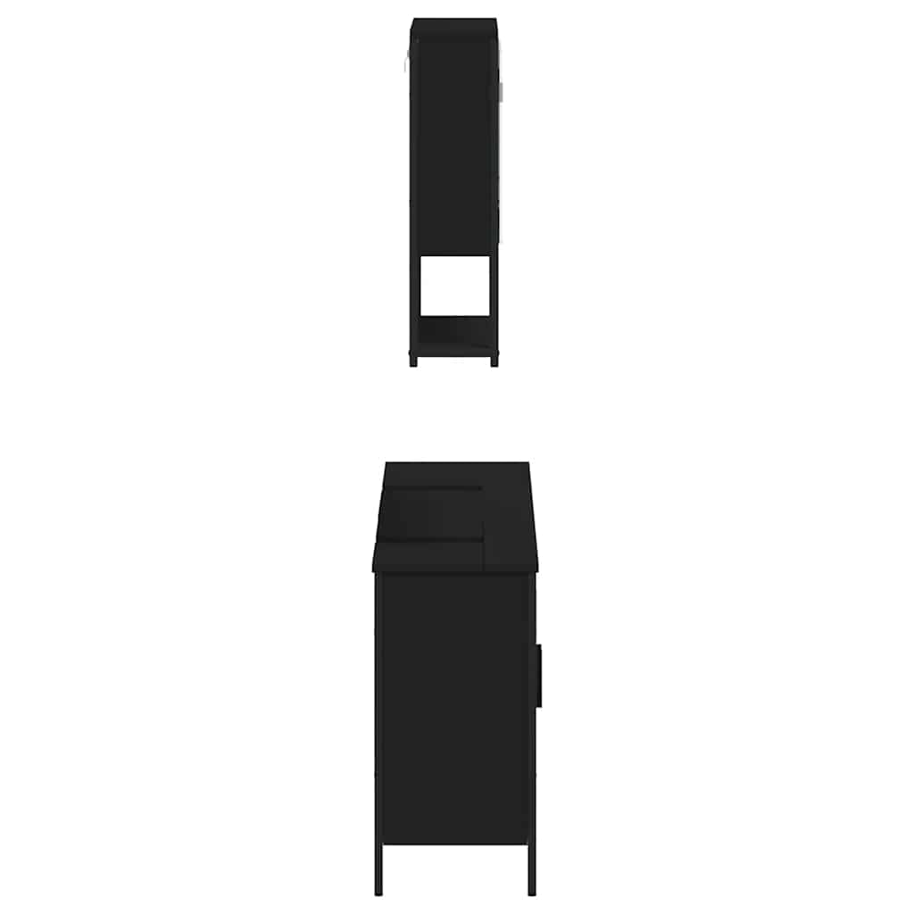 3 Piece Bathroom Furniture Set Black Engineered Wood