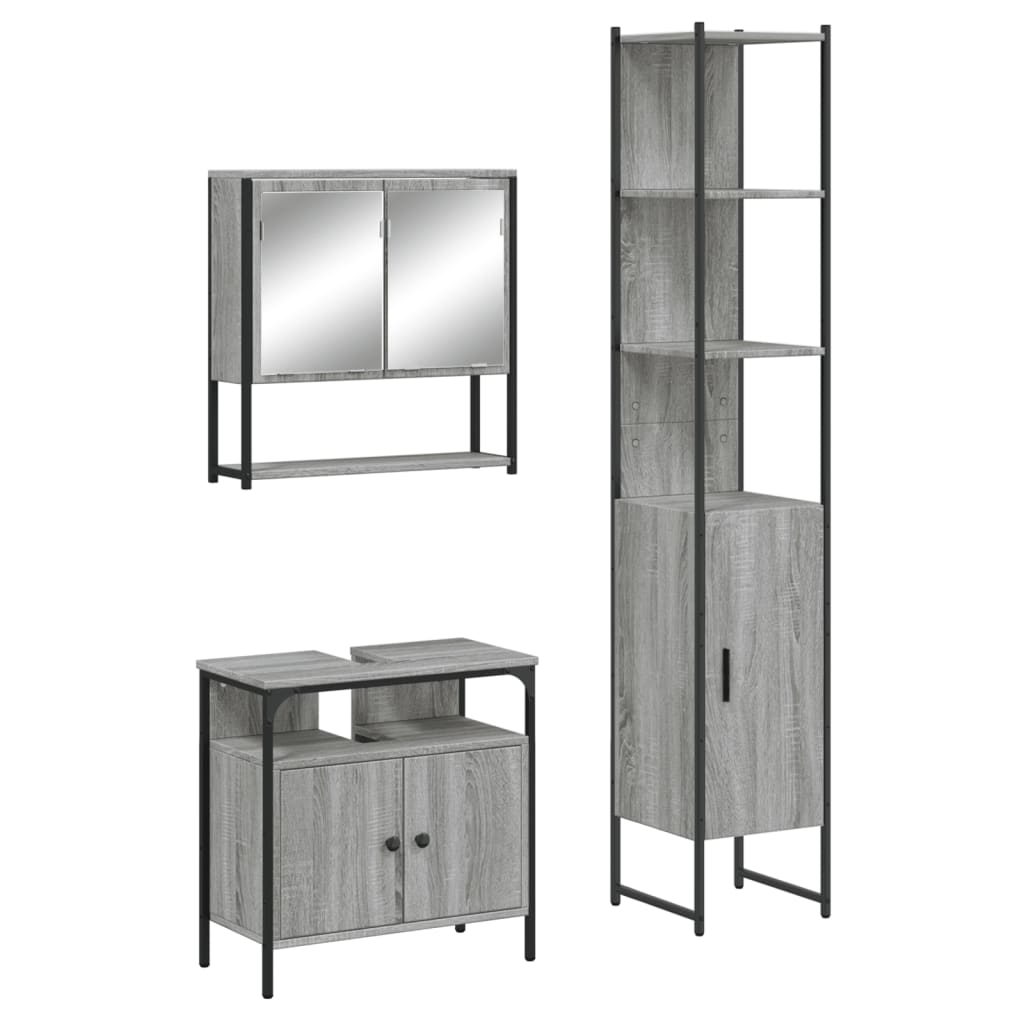 3 Piece Bathroom Furniture Set Grey Sonoma Engineered Wood