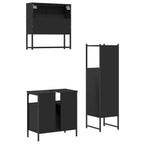 3 Piece Bathroom Furniture Set Black Engineered Wood