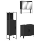 3 Piece Bathroom Furniture Set Black Engineered Wood