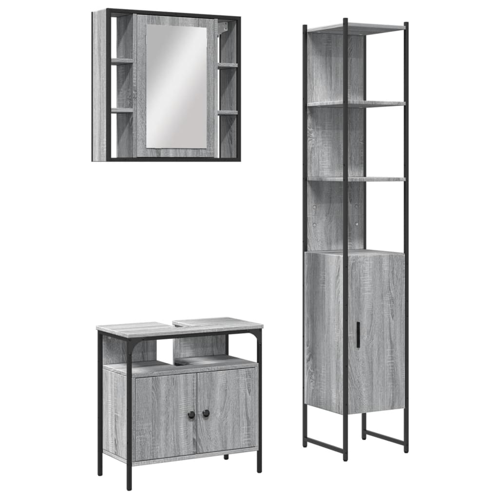 3 Piece Bathroom Cabinet Set Grey Sonoma Engineered Wood