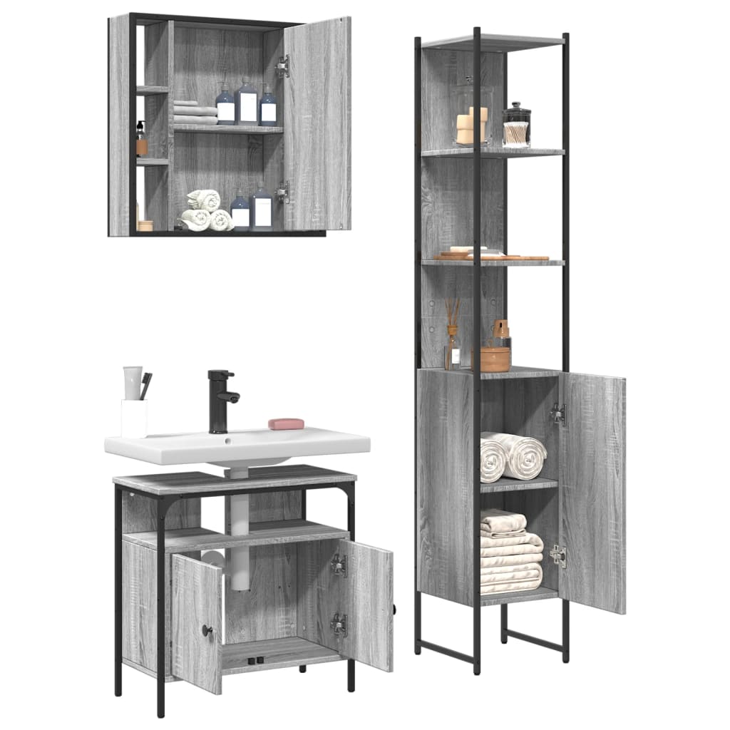 3 Piece Bathroom Cabinet Set Grey Sonoma Engineered Wood