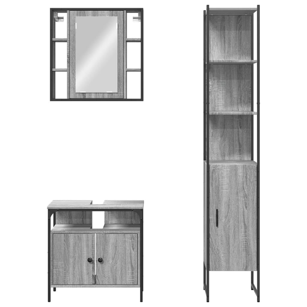 3 Piece Bathroom Cabinet Set Grey Sonoma Engineered Wood