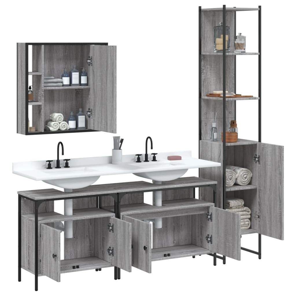4 Piece Bathroom Cabinet Set Grey Sonoma Engineered Wood