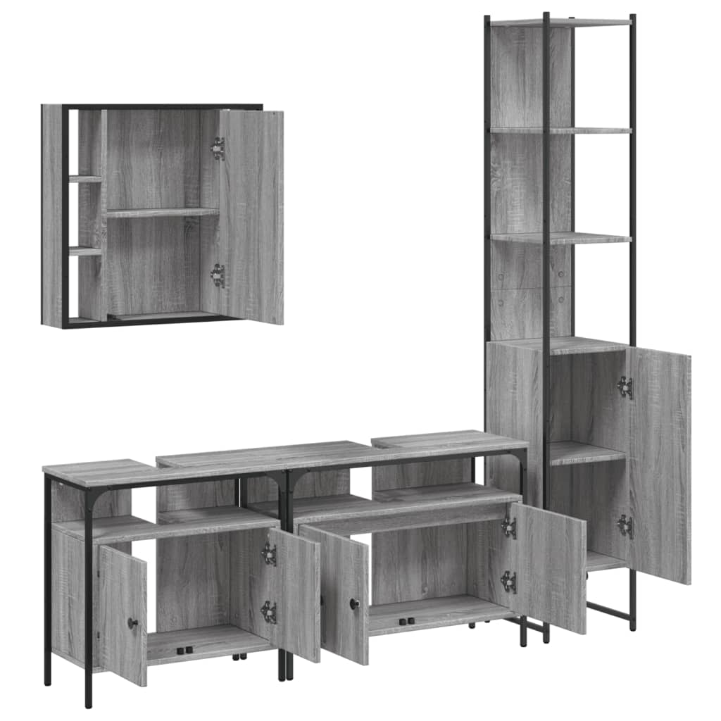 4 Piece Bathroom Cabinet Set Grey Sonoma Engineered Wood