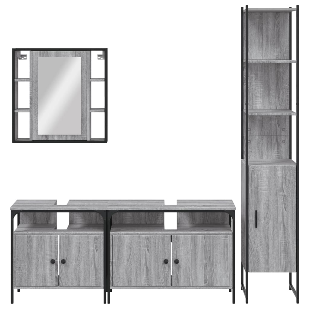 4 Piece Bathroom Cabinet Set Grey Sonoma Engineered Wood