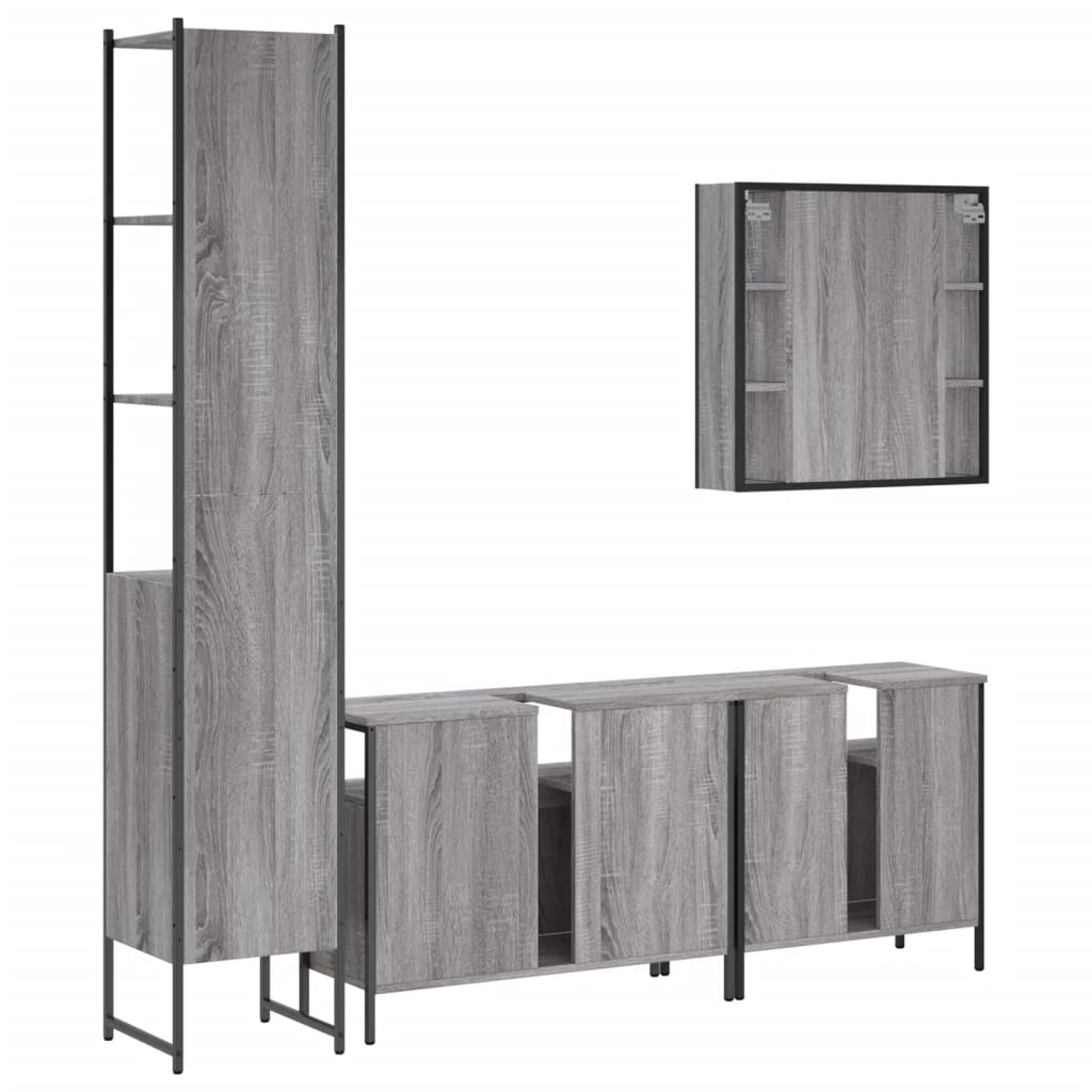 4 Piece Bathroom Cabinet Set Grey Sonoma Engineered Wood