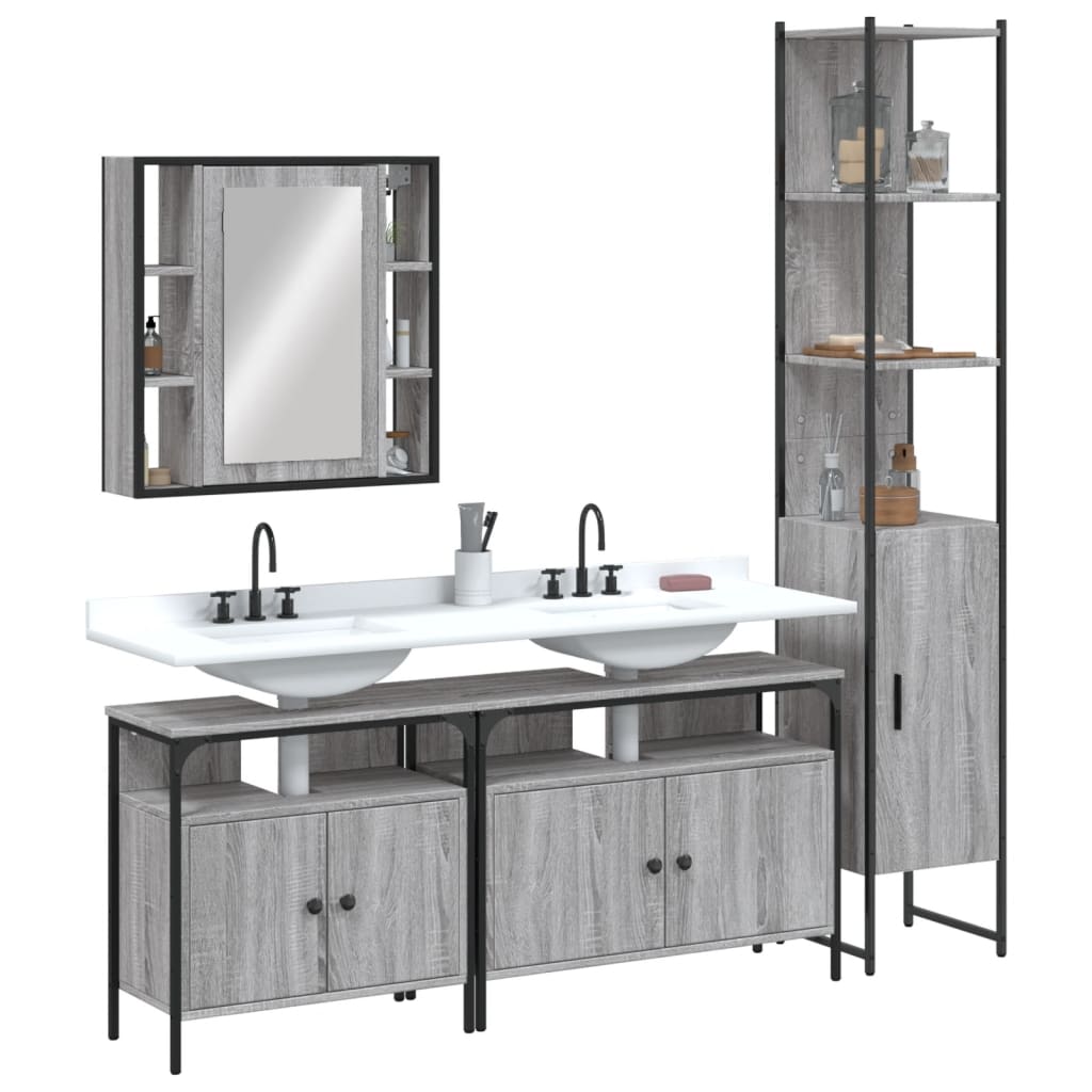 4 Piece Bathroom Cabinet Set Grey Sonoma Engineered Wood