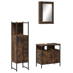 3 Piece Bathroom Furniture Set Smoked Oak Engineered Wood