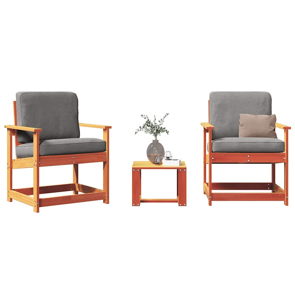 3 Piece Garden Lounge Set Wax Brown Solid Wood Pine