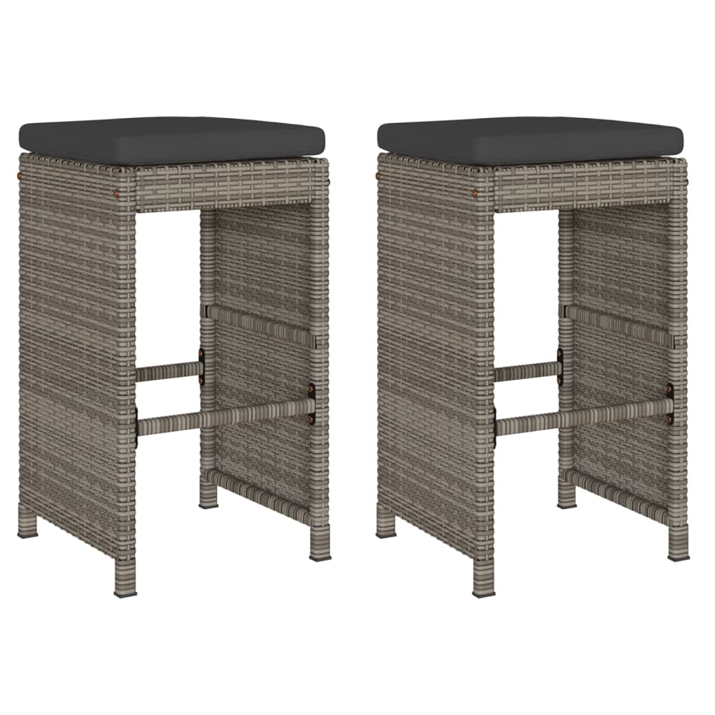 Garden Bar Stools with Cushions 2 pcs Grey Poly Rattan