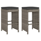 Garden Bar Stools with Cushions 2 pcs Grey Poly Rattan