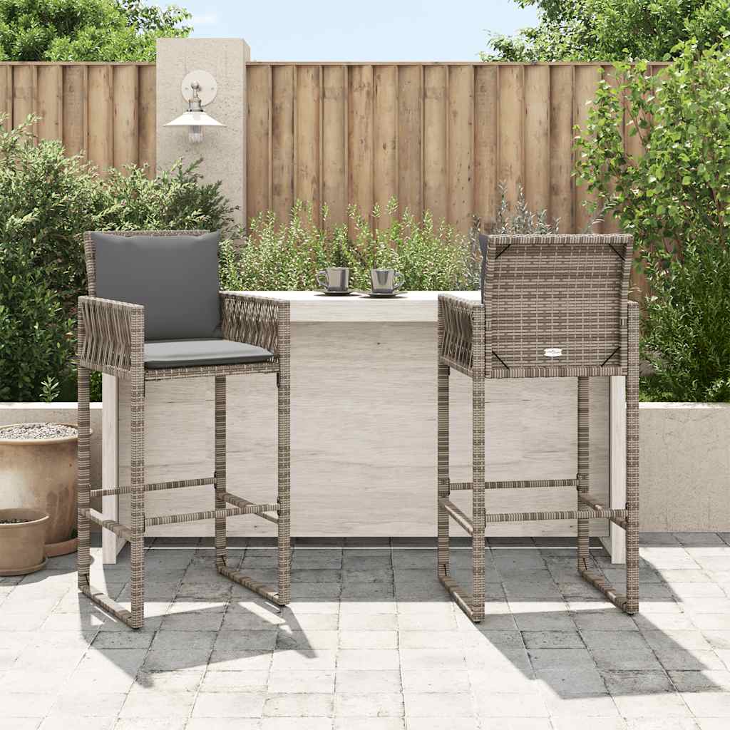 Garden Bar Stools 2 pcs Grey Poly Rattan