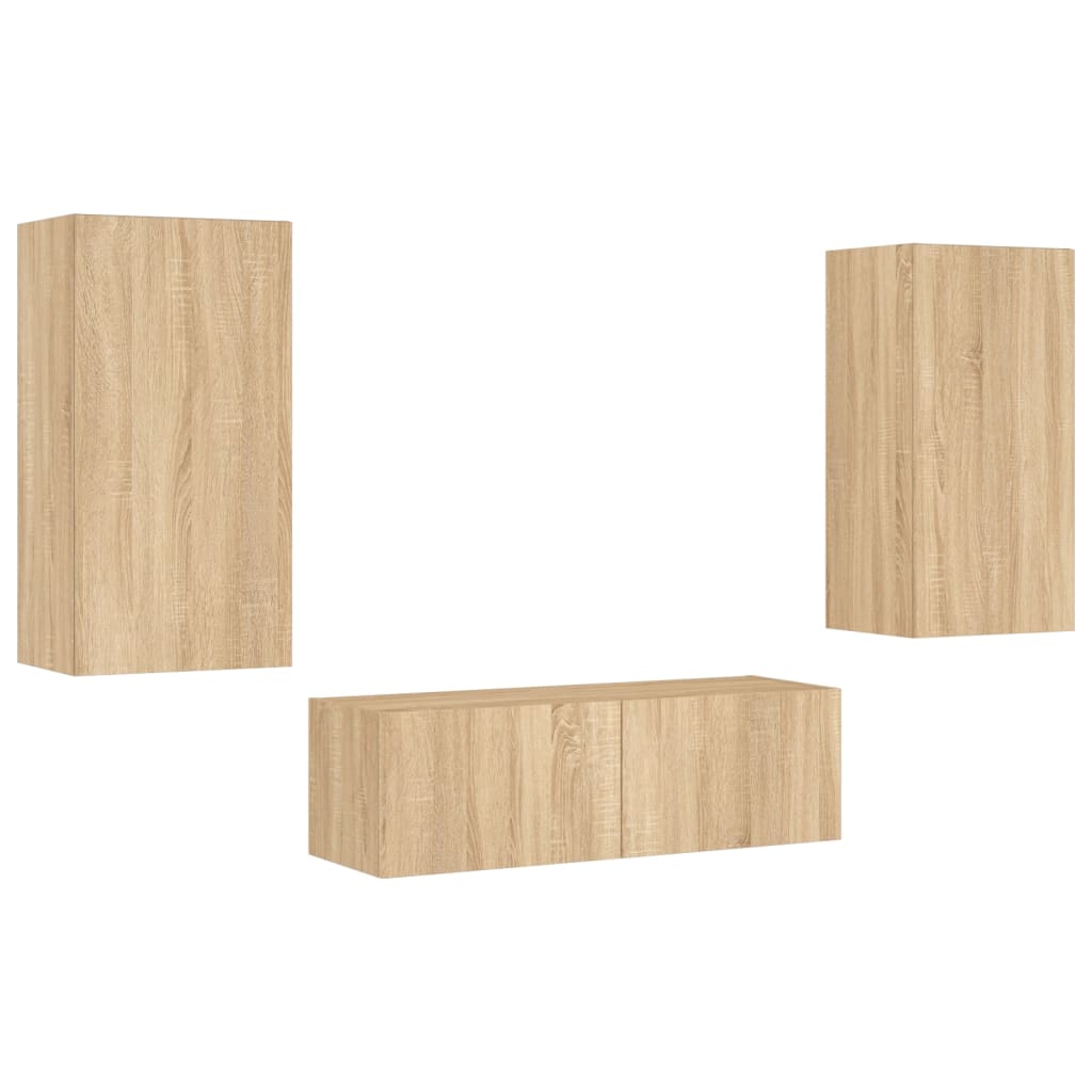 3 Piece TV Wall Cabinets with LED Lights Sonoma Oak