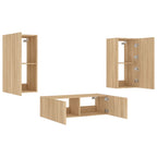3 Piece TV Wall Cabinets with LED Lights Sonoma Oak