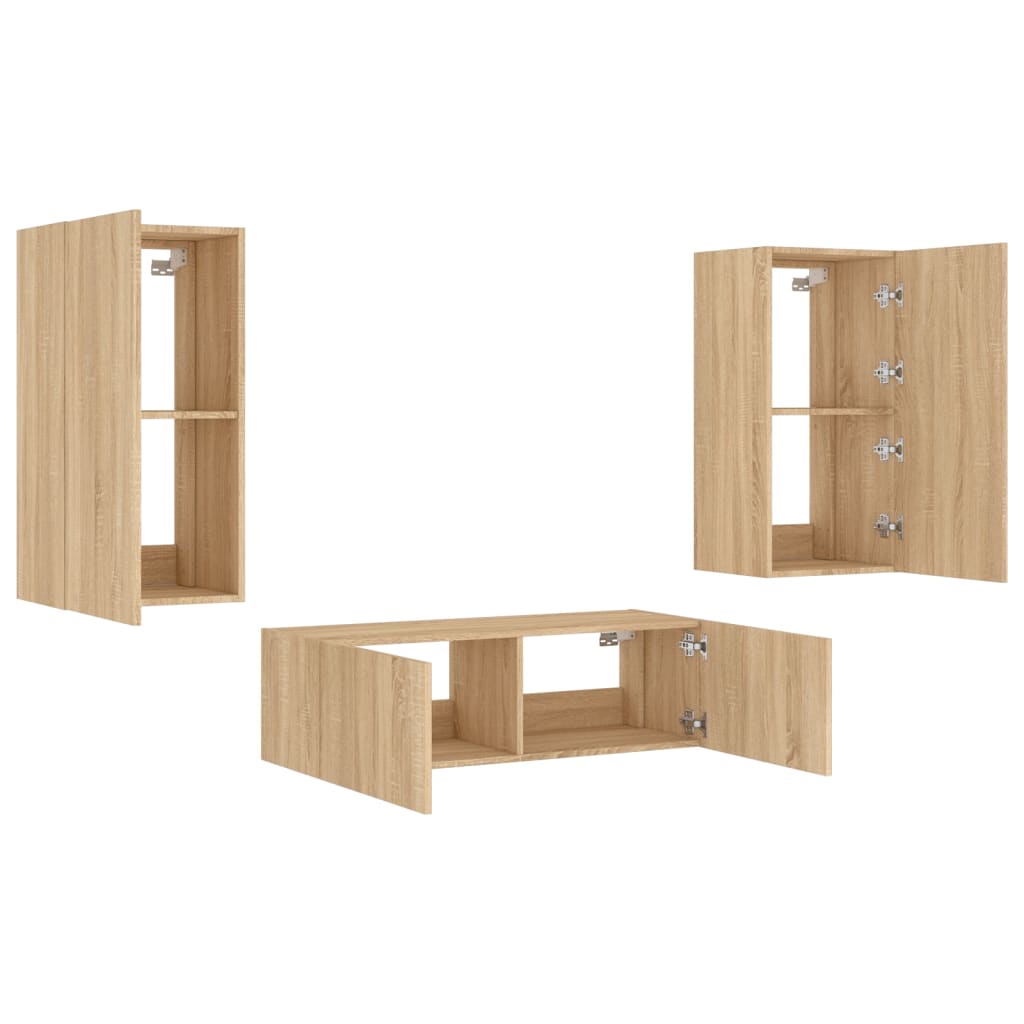 3 Piece TV Wall Cabinets with LED Lights Sonoma Oak