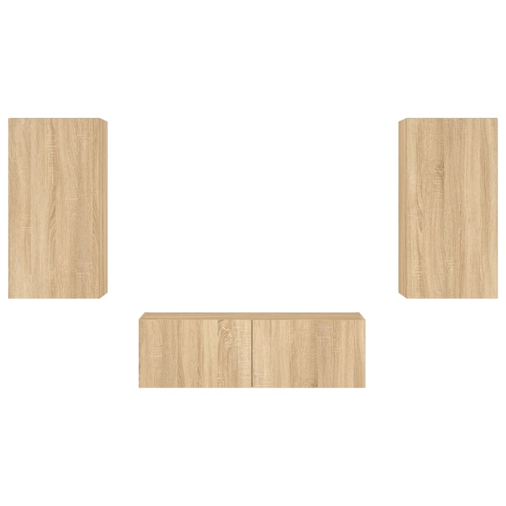 3 Piece TV Wall Cabinets with LED Lights Sonoma Oak