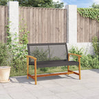 Garden Bench Black 112 cm Poly Rattan and Acacia Wood