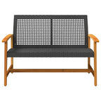 Garden Bench Black 112 cm Poly Rattan and Acacia Wood