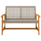 Garden Bench Grey 112 cm Poly Rattan and Acacia Wood