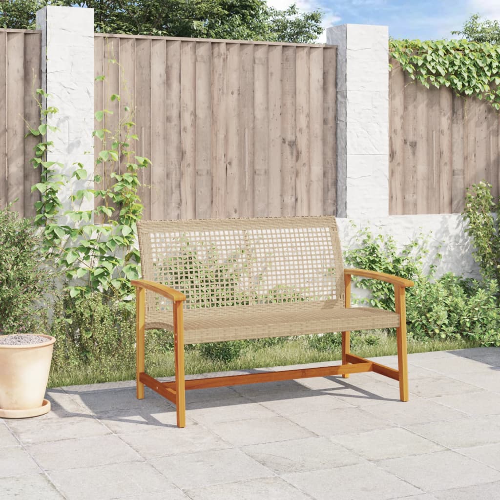 Garden Bench Beige 112 cm Poly Rattan and Acacia Wood
