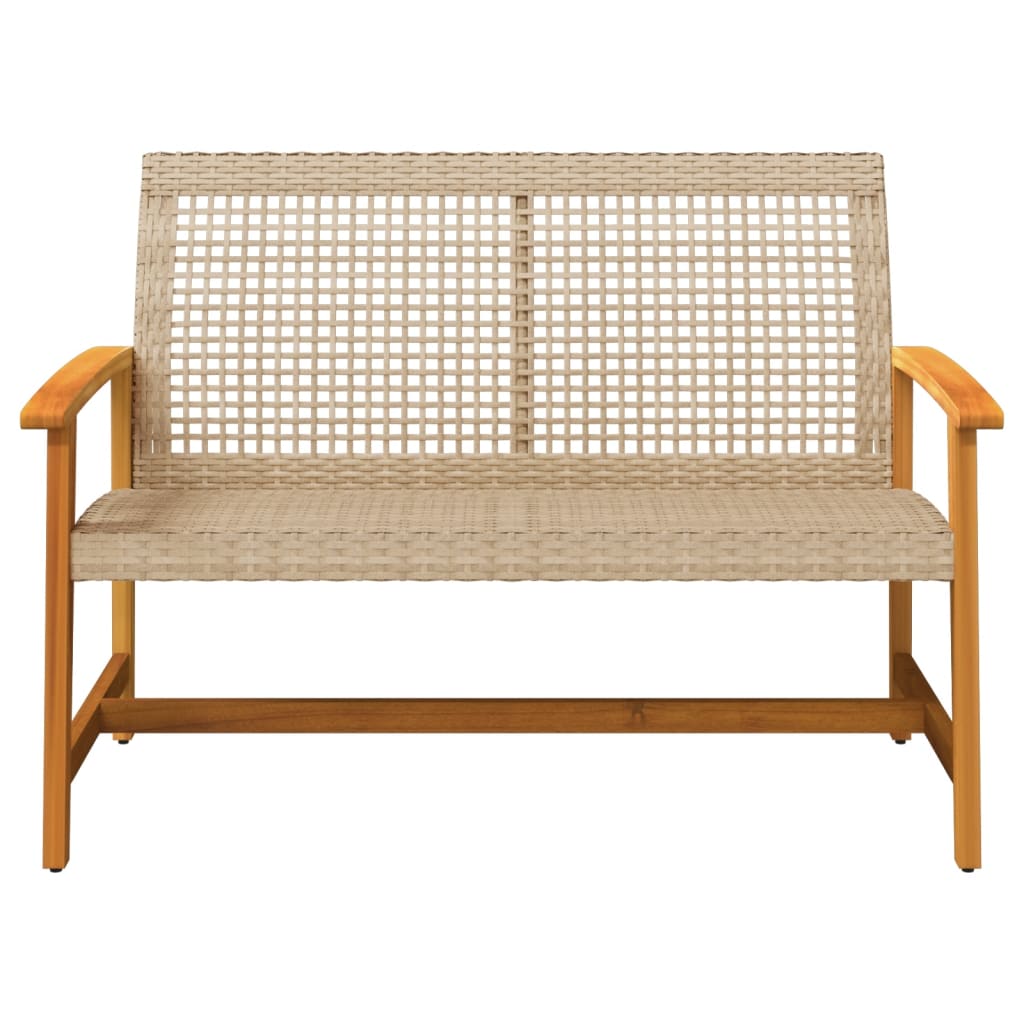 Garden Bench Beige 112 cm Poly Rattan and Acacia Wood