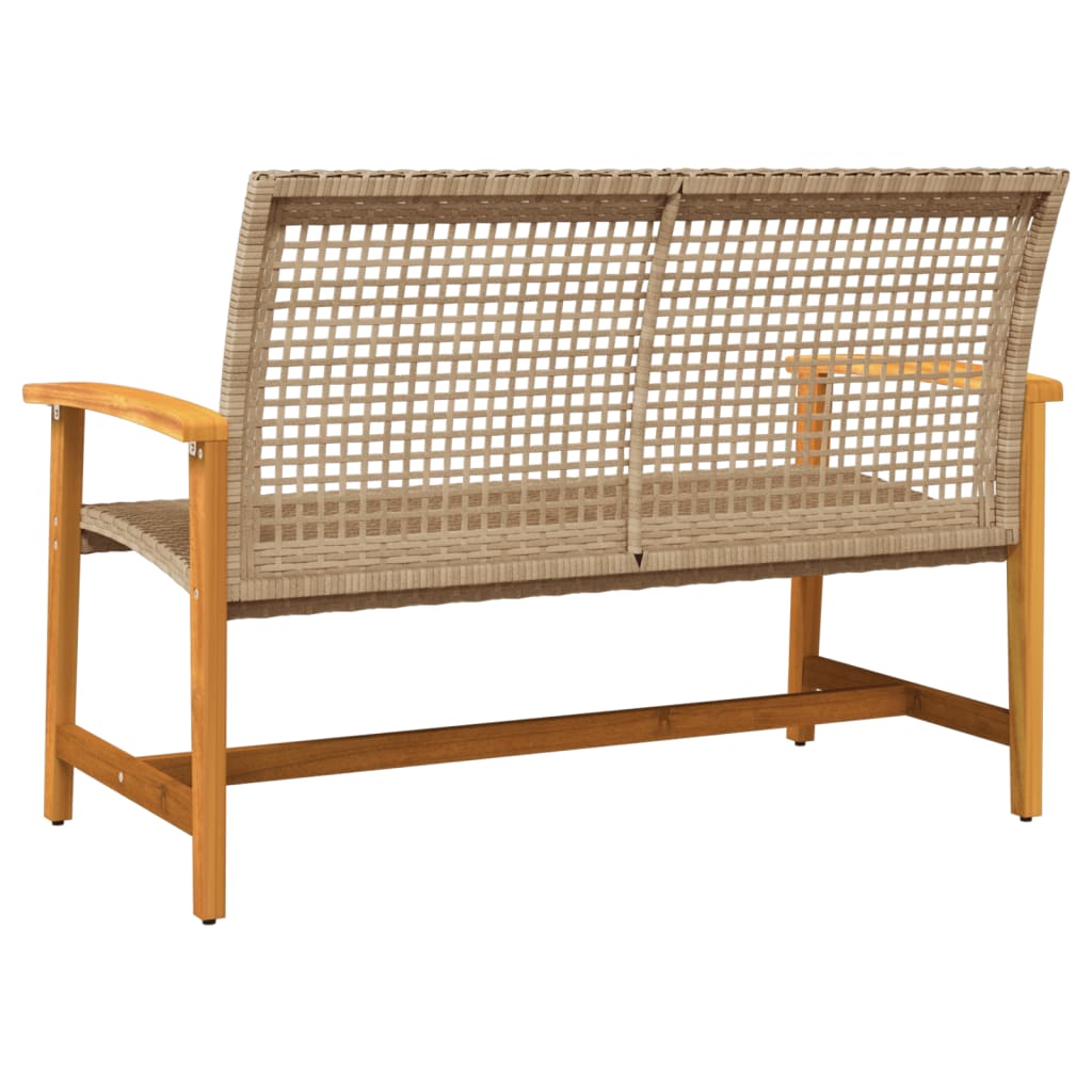 Garden Bench Beige 112 cm Poly Rattan and Acacia Wood