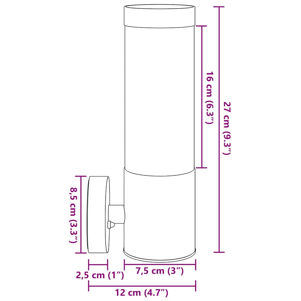 Outdoor Wall Light Silver 12 x 7.5 x 27 cm Stainless steel
