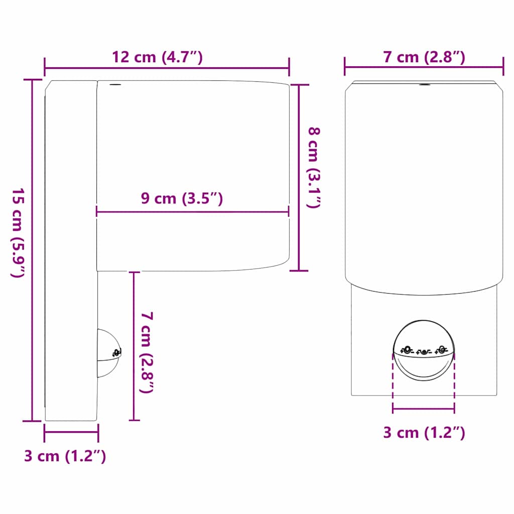 Outdoor Wall Light Black 12 x 7 x 15 cm Stainless Steel