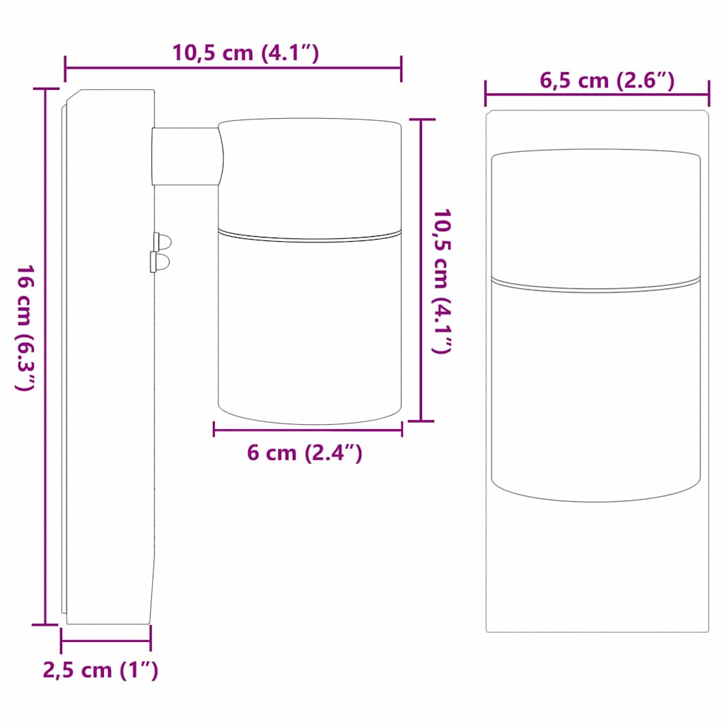 Outdoor Wall Light Black 6.5 x 10.5 x 16 cm