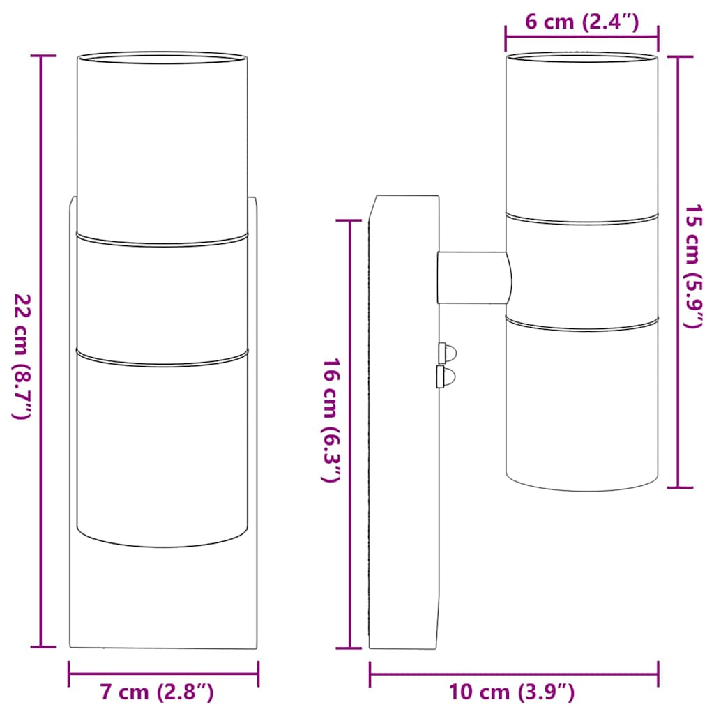 Outdoor Wall Light Silver 7 x 10 x 22 cm