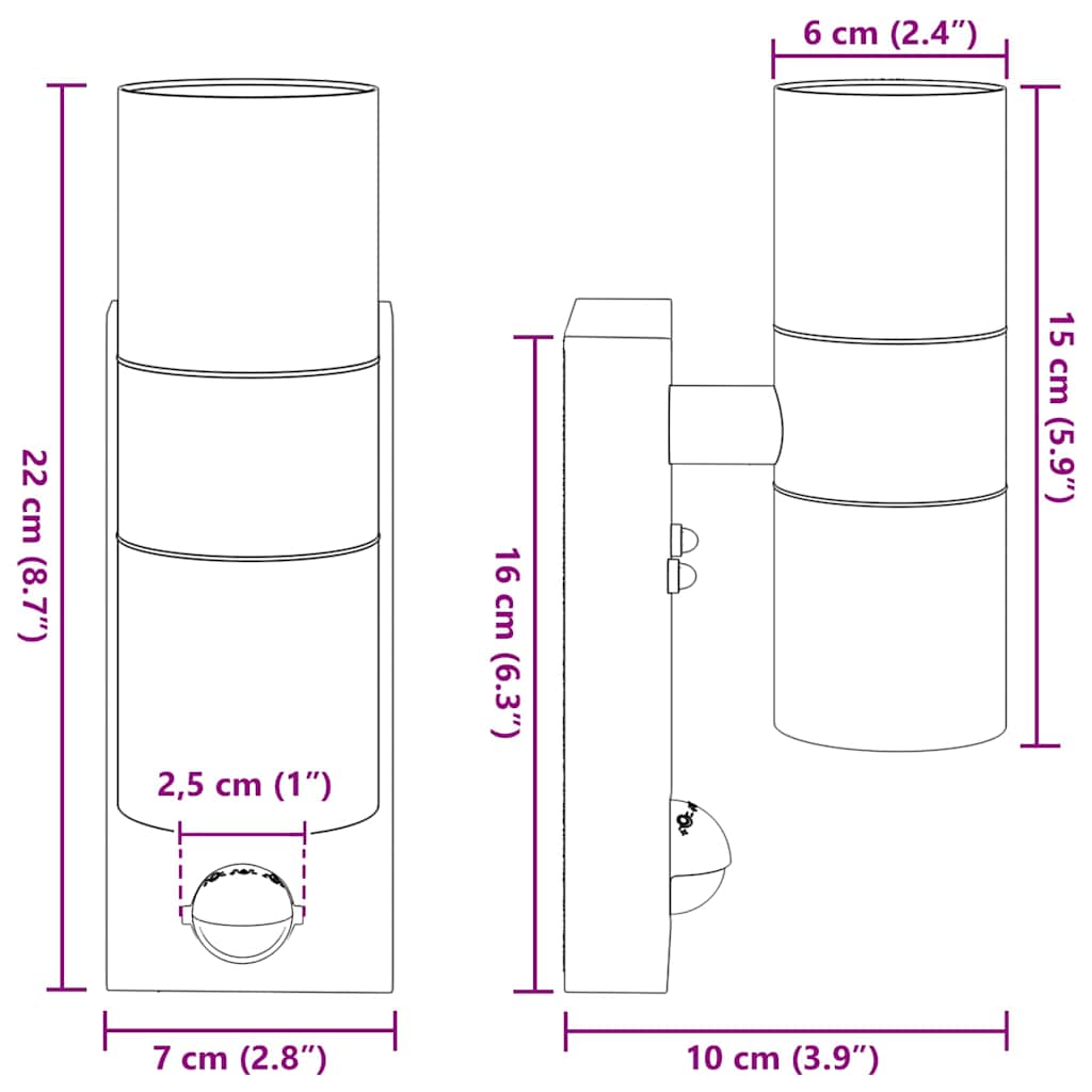 Outdoor Wall Light Silver 7 x 10 x 22 cm