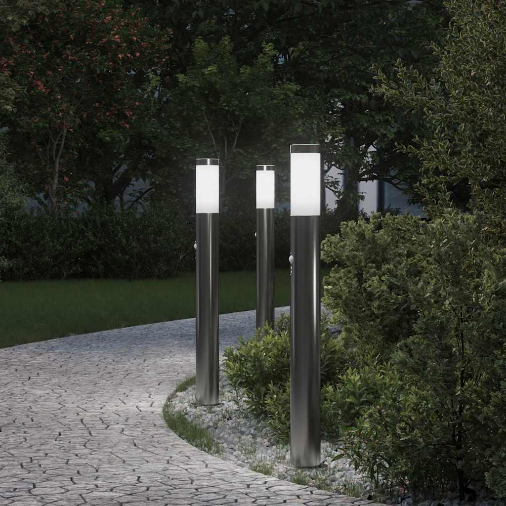 Bollard Lights with Sensor 3pcs 80 cm Stainless Steel IP44
