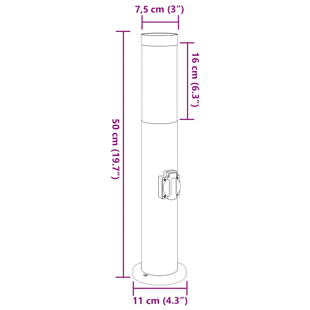 Bollard Lights with Outlet 3pcs 50 cm Stainless Steel IP44