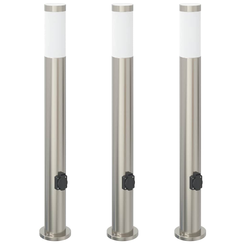 Bollard Lights with Outlet 3pcs 80 cm Stainless Steel IP44