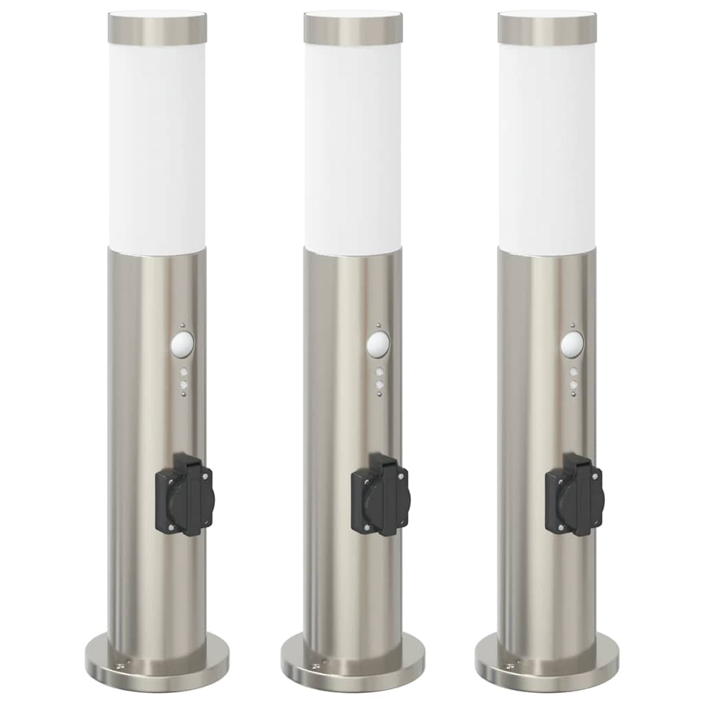 Bollard Lights with Sensor&Outlet 3pcs 50 cm Stainless Steel IP44