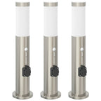 Bollard Lights with Sensor&Outlet 3pcs 50 cm Stainless Steel IP44