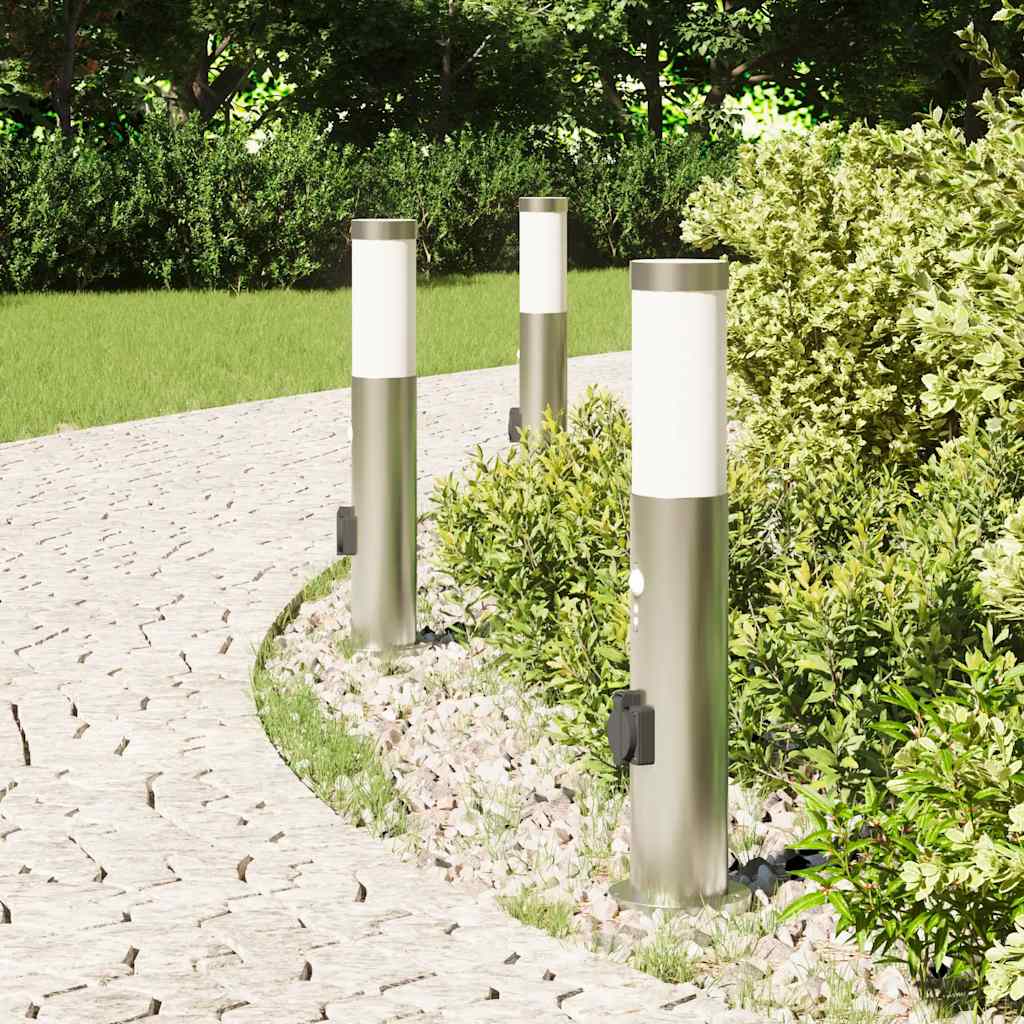 Bollard Lights with Sensor&Outlet 3pcs 50 cm Stainless Steel IP44