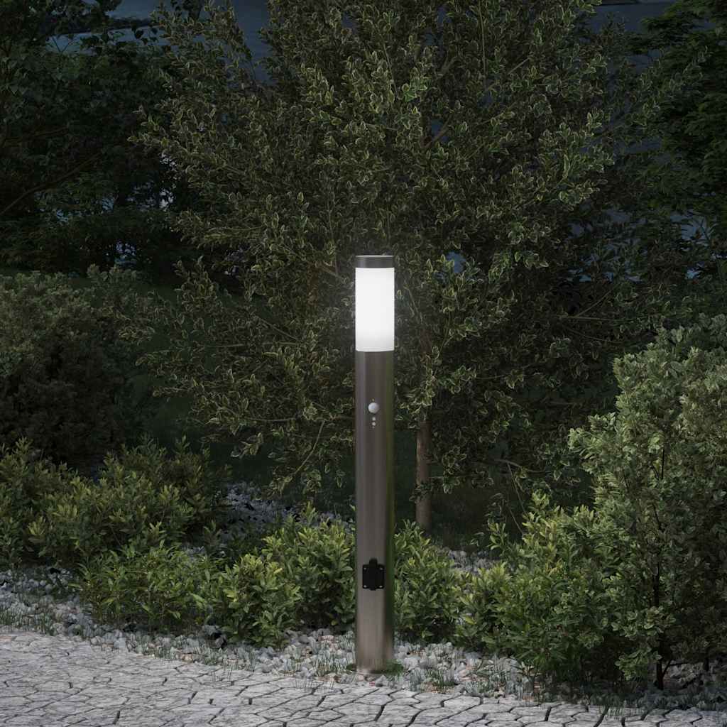 Bollard Light with Sensor&Outlet 80 cm Stainless Steel IP44