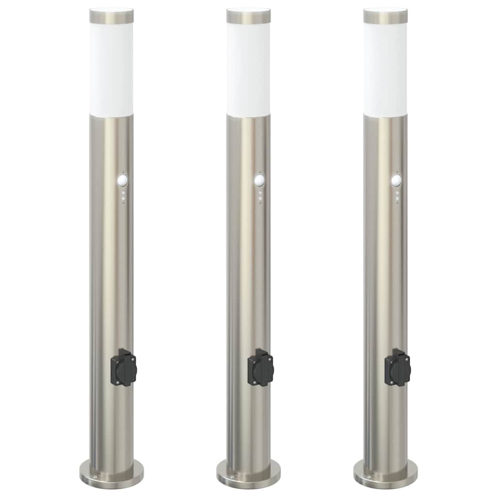 Bollard Lights with Sensor&Outlet 3pcs 80 cm Stainless Steel IP44