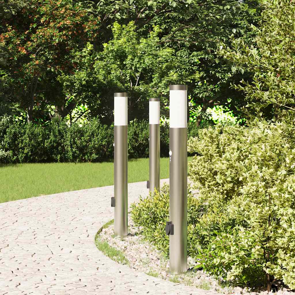 Bollard Lights with Sensor&Outlet 3pcs 80 cm Stainless Steel IP44