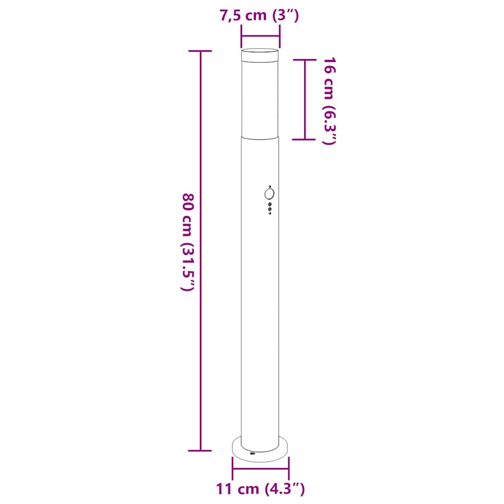 Bollard Lights with Sensor 3pcs 80 cm Stainless Steel IP44
