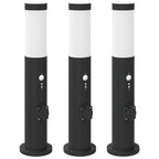 Bollard Lights with Sensor&Outlet 3pcs 50 cm Stainless Steel IP44