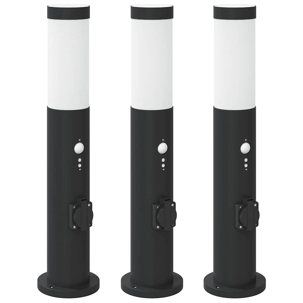 Bollard Lights with Sensor&Outlet 3pcs 50 cm Stainless Steel IP44
